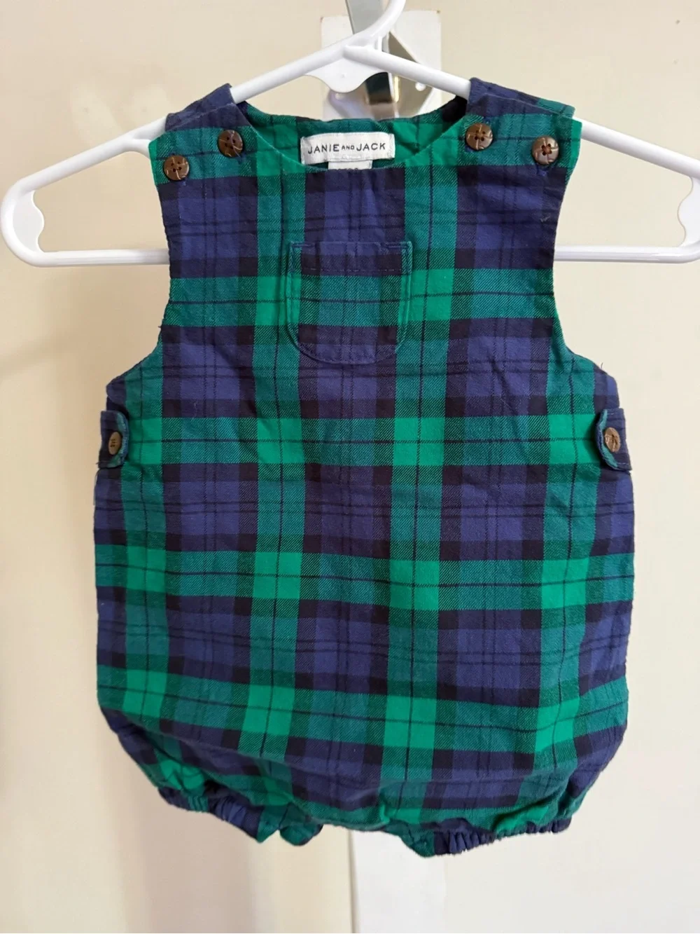 Janie and Jack Blue & Green Tartan Plaid Romper